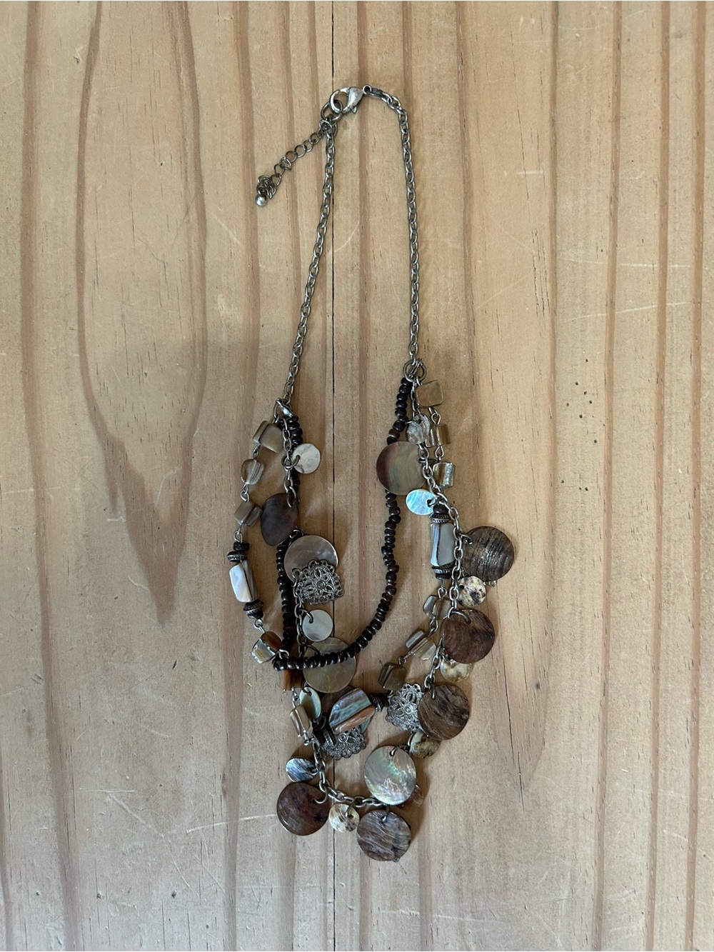 The Limited Multi-Strand Brown Shell & Bead Necklace